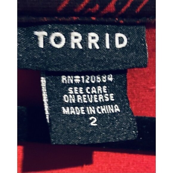 Torrid Top Womens 2X Red Black Scoop Neck Ponte Knit Peplum Hem Stretch Boho - Picture 4 of 7